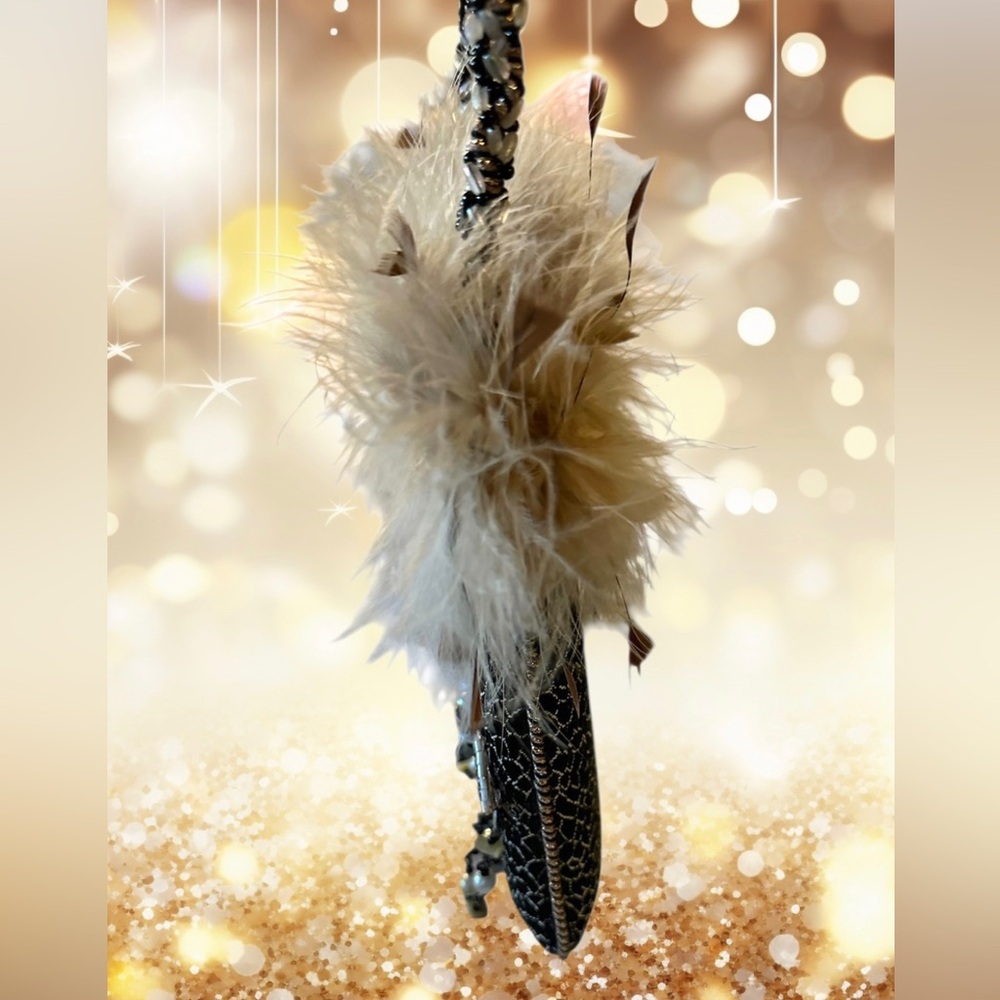 MARY FRANCES Black/Brown with Gold & Cream Bead Embellishments & Feathers - Picture 3 of 12